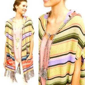 ANTHROPOLOGIE | Moth Cardigan Calexico Fringe Open  Hooded Poncho Boho M/L